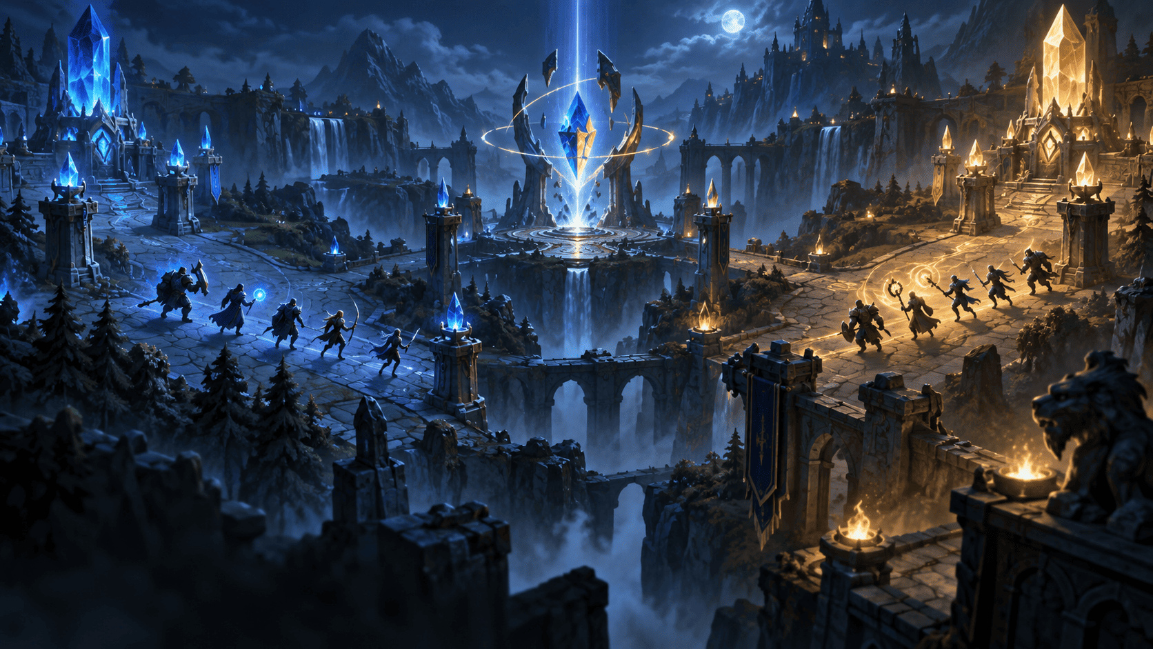 Illustrazione editoriale di un'arena fantasy competitiva