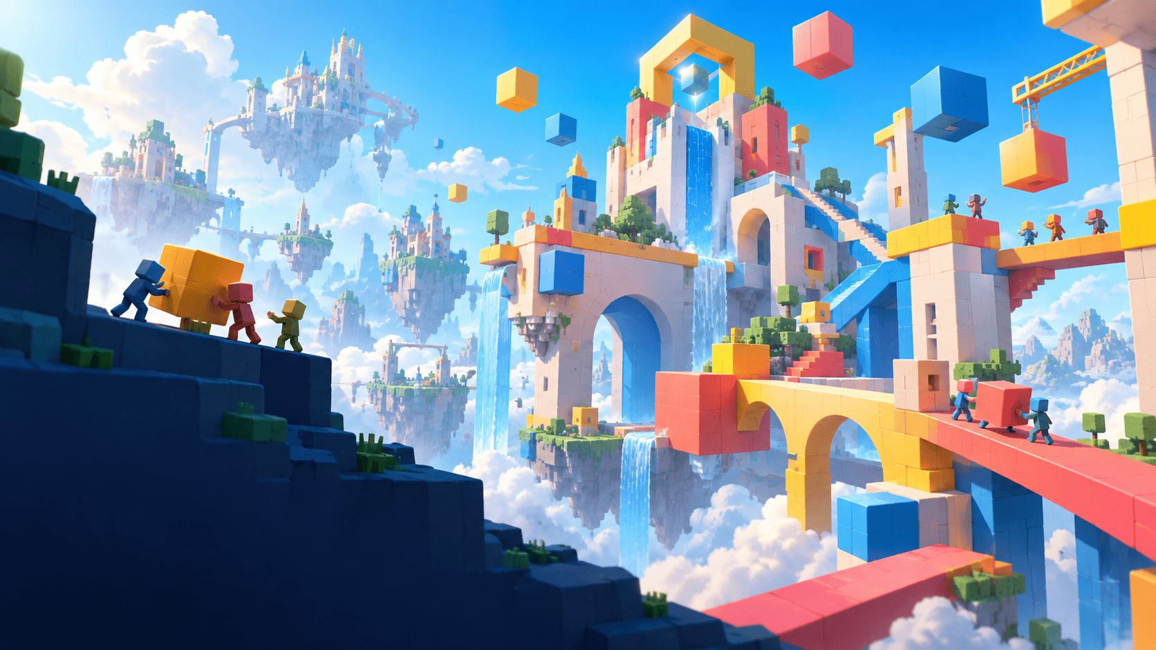 Illustrazione editoriale di un mondo sandbox creativo